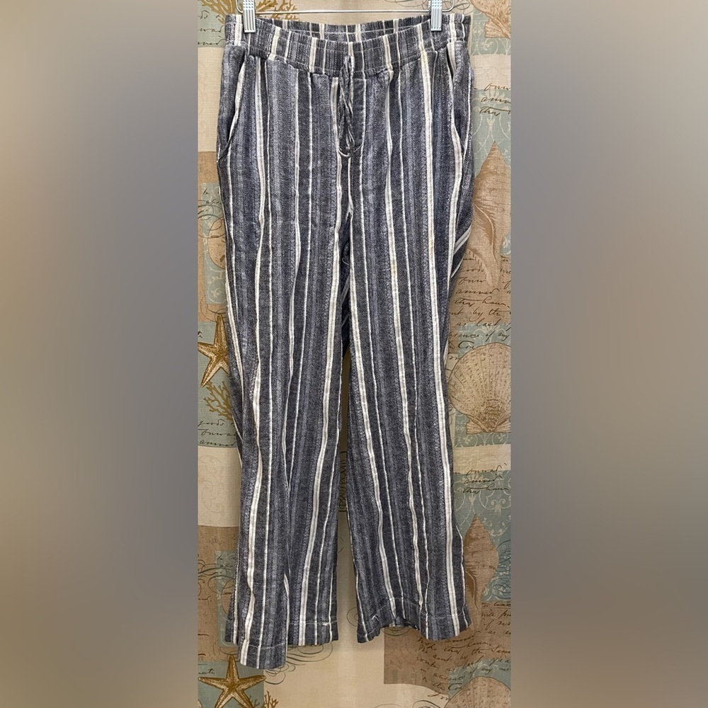 Briggs Womens Linen Resort  Beach Wide Leg Pockets Business Casual Striped Med